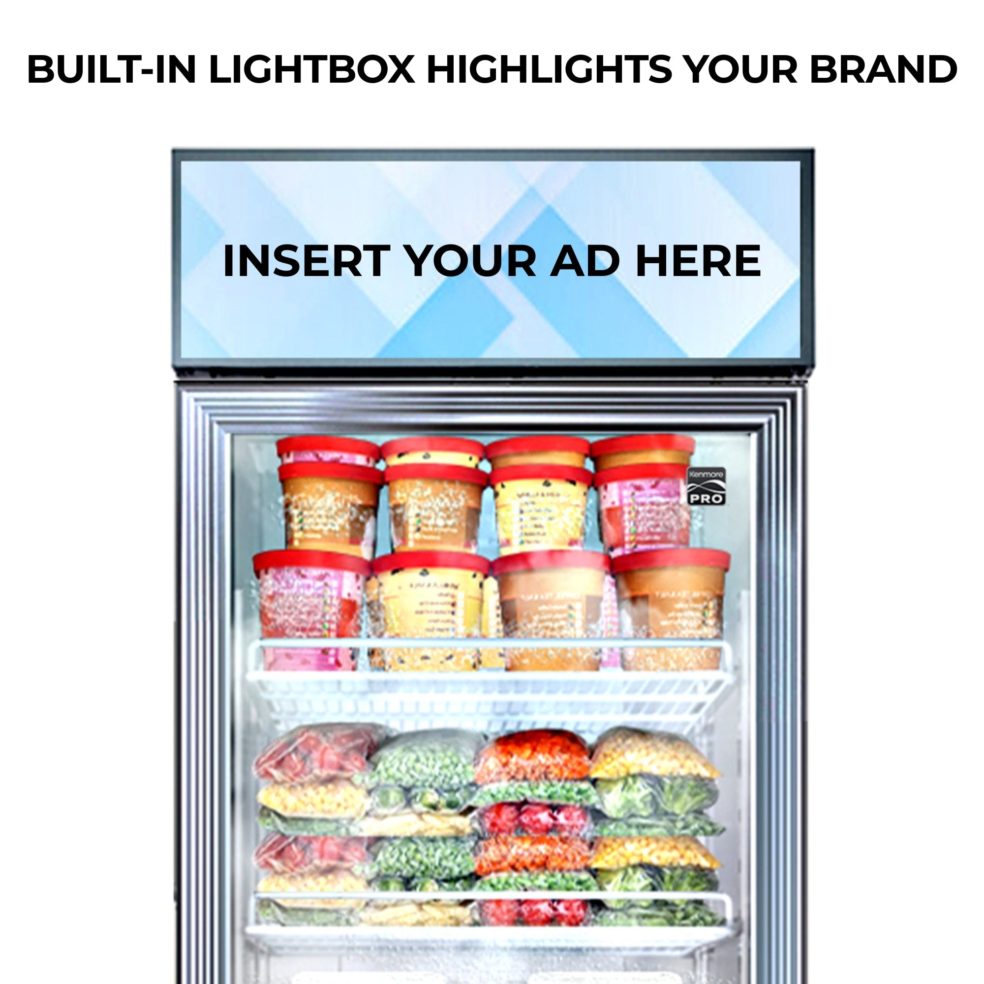 Kenmore Pro glass door freezer lightbox detail