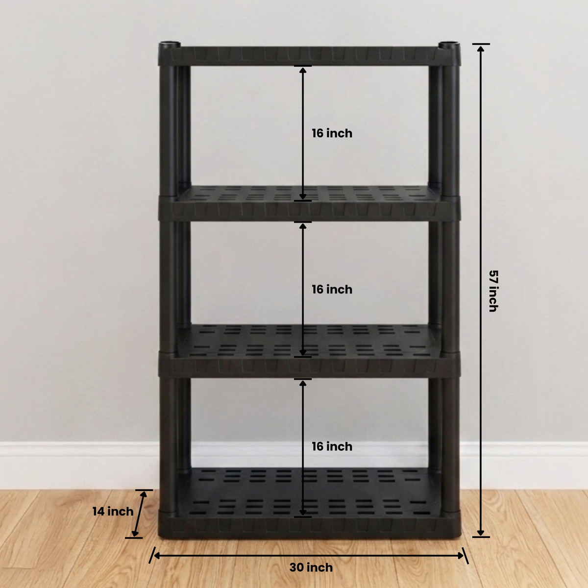 Oskar 4-Tier Plastic Shelving Unit, Black