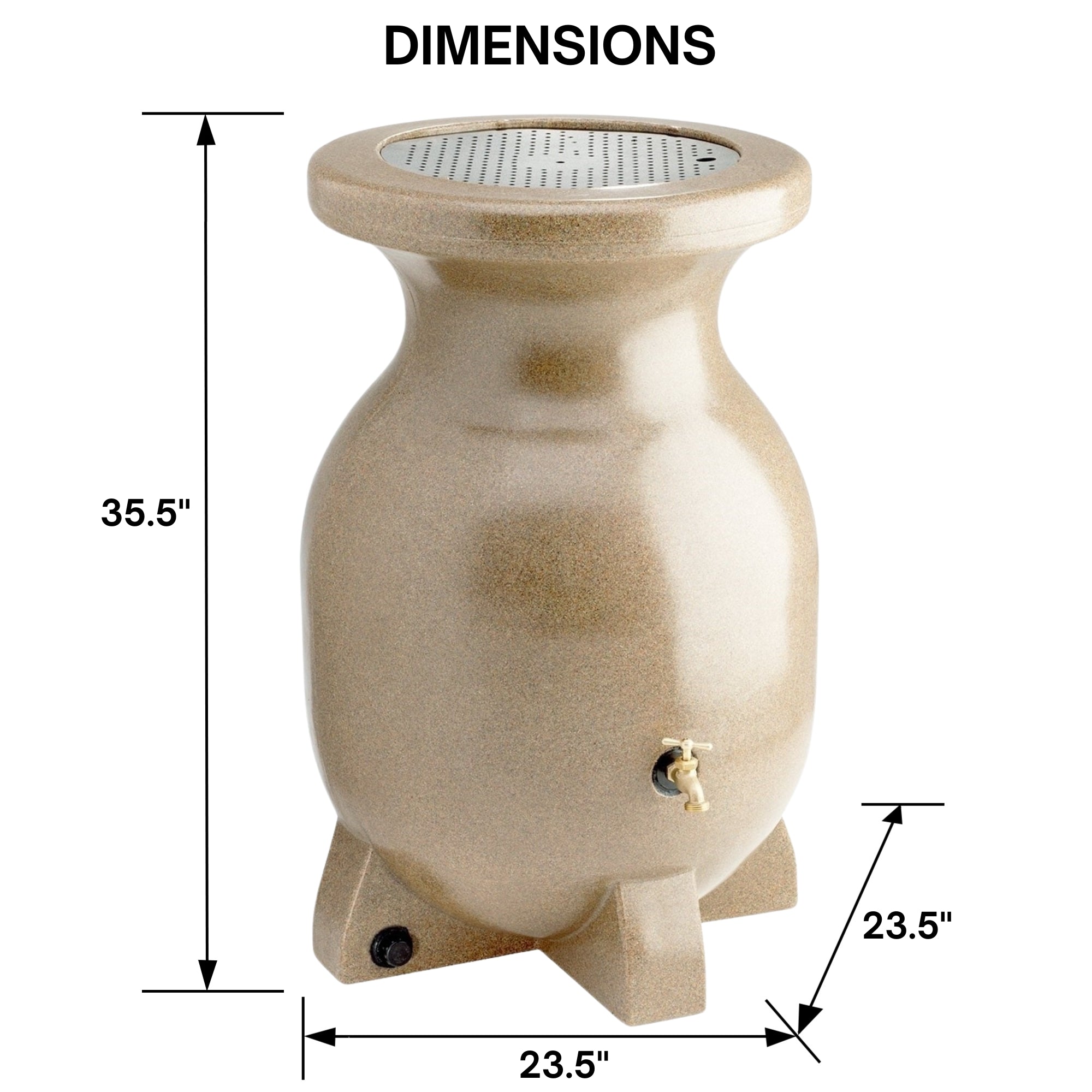 Koolscapes 55 Gallon Rain Barrel, Sandstone-Look Rainwater Urn, Beige