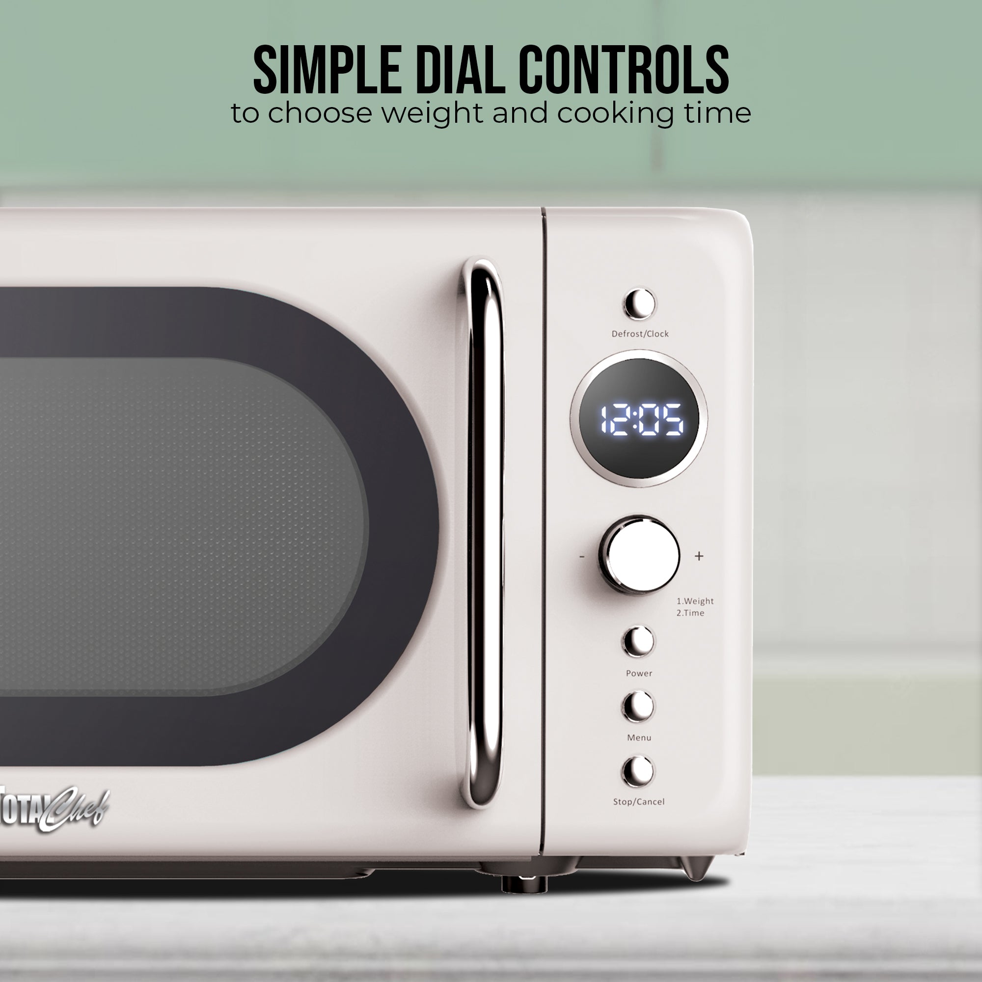 Total Chef Retro Microwave Oven | 20L / 0.7 Cu Ft | Quick Start & Defrost By Weight/Time | 8 Pre-set Cooking Modes For Coffee, Rice, Pasta, Potato, Reheat, Fish, Pizza, Popcorn | 700W | Cream