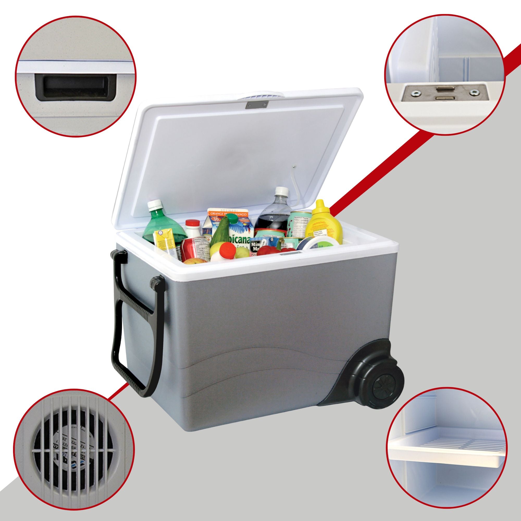 Koolatron 12V Wheeled Electric Cooler/Warmer, 34L (36 qt) Thermoelectric Rolling Car Fridge, Gray