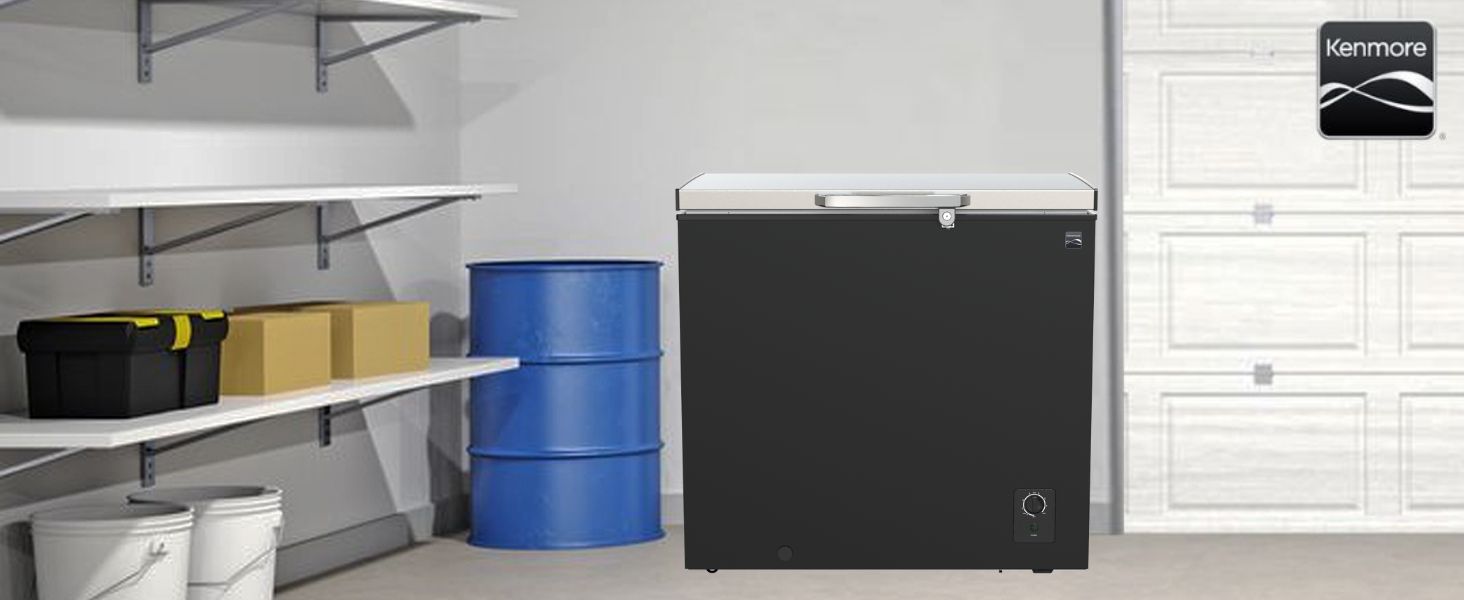 Kenmore chest freezer in clean white garage