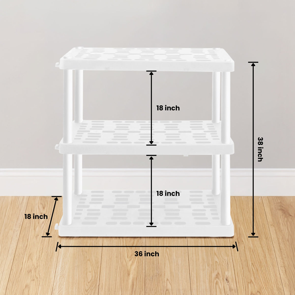 Oskar 3-Tier Interlocking Plastic Storage Shelves, 36 x 18 x 38 in, White