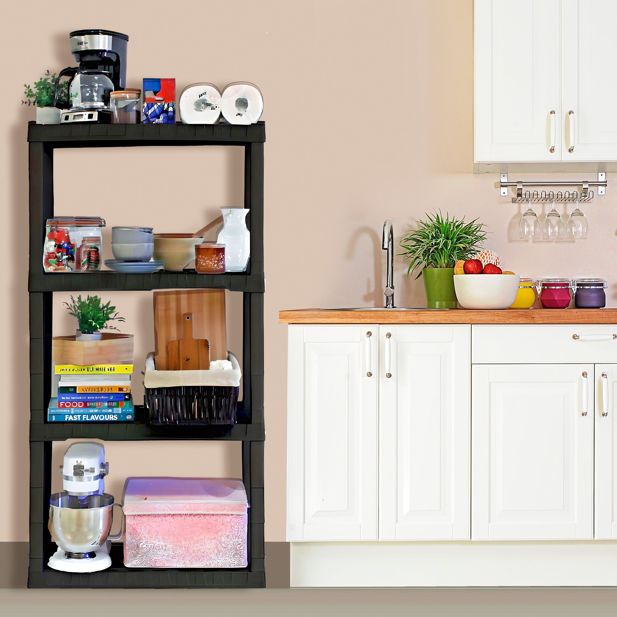Oskar 4 Tier Shelving Unit W30 x D14 x H57 Home Storage Black