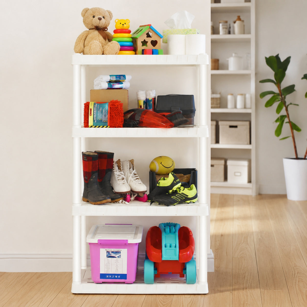 Oskar 4-Tier Plastic Shelving Unit, White