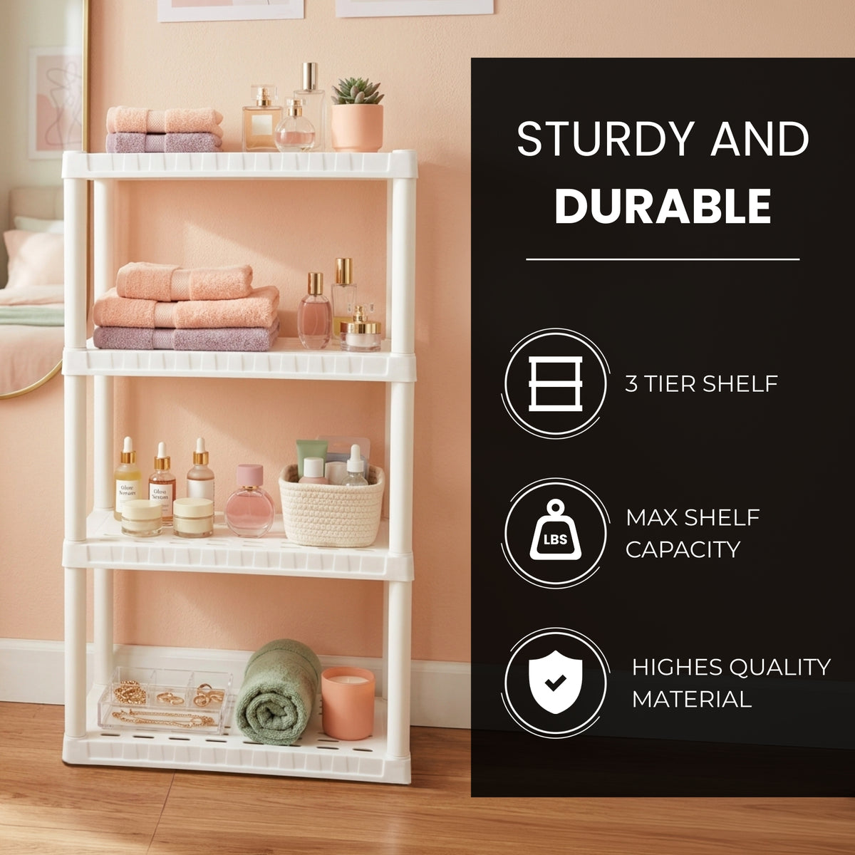 Oskar 4-Tier Plastic Shelving Unit, White