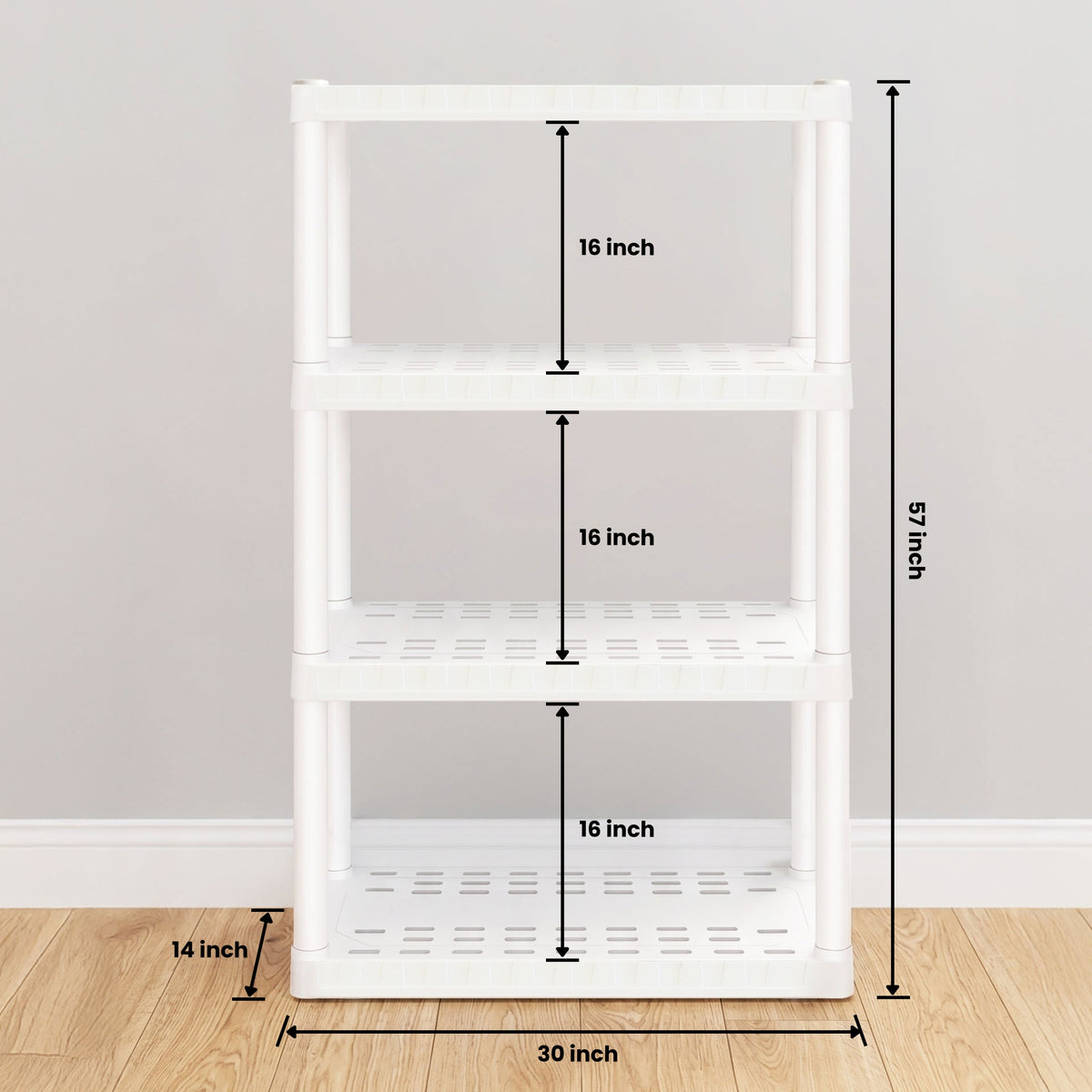 Oskar 4-Tier Plastic Shelving Unit, White