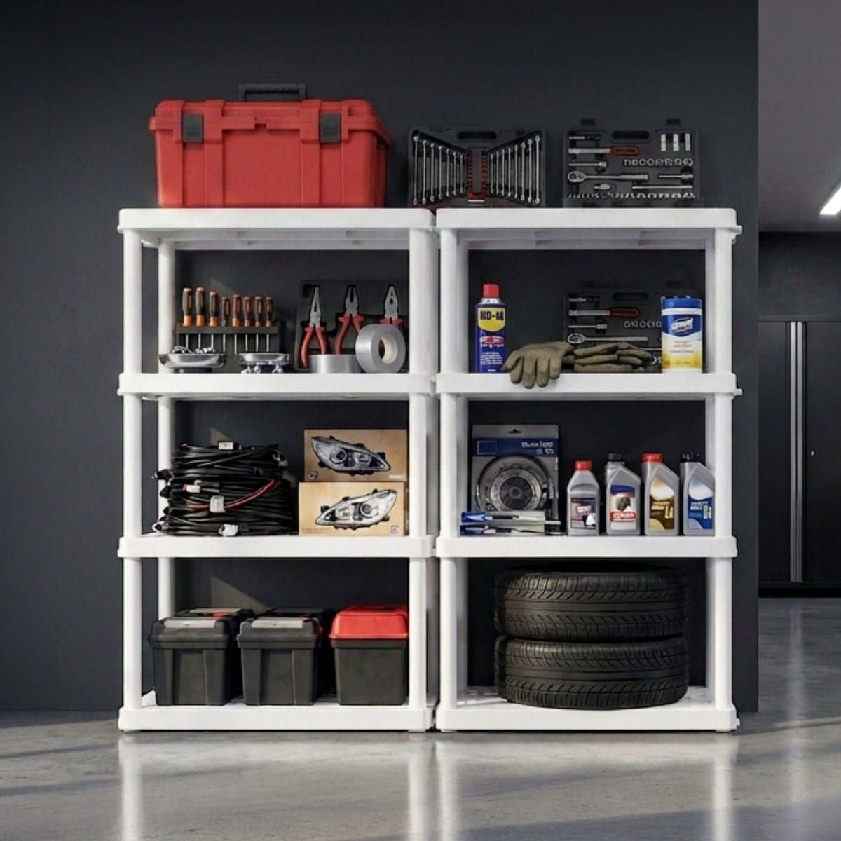 Oskar 4-Tier Interlocking Plastic Shelving Unit, White