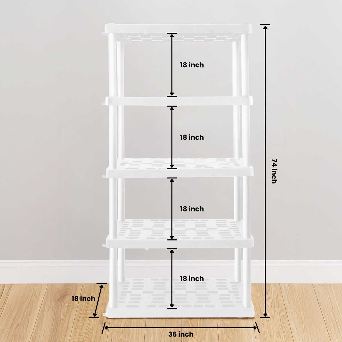 Oskar 5-Tier Interlocking Plastic Shelving Unit, White