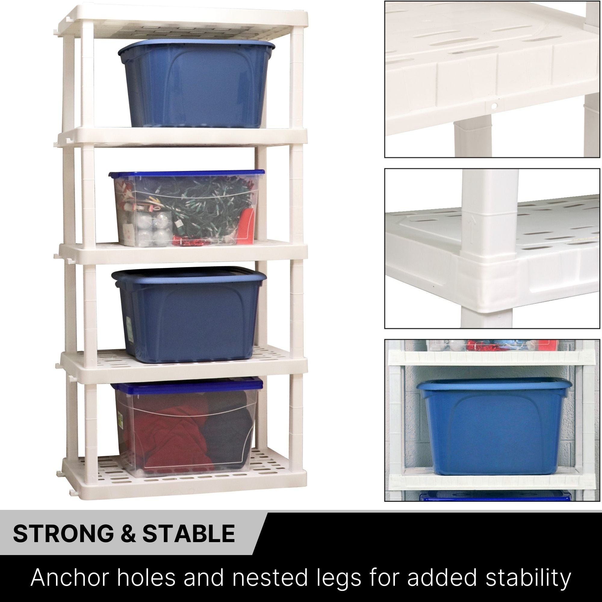 Oskar 5 Tier Storage Shelf Interlocking Heavy Duty Shelving Unit 750 lbs 340 kg Capacity Multipurpose Organizer for Garage Basement Utility