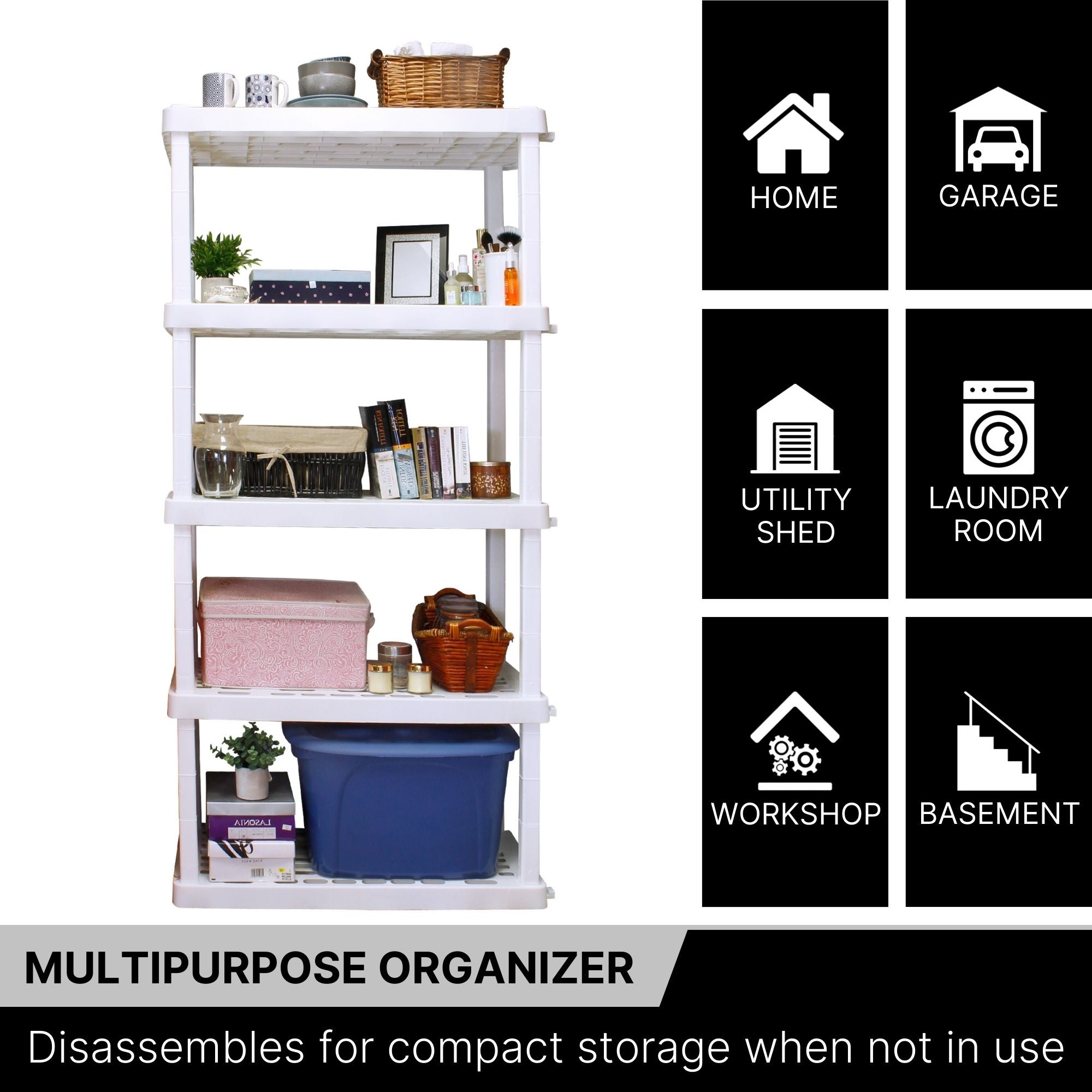 Oskar Large 5 Tier Interlocking Shelving Unit W36 x D18 x H74 White