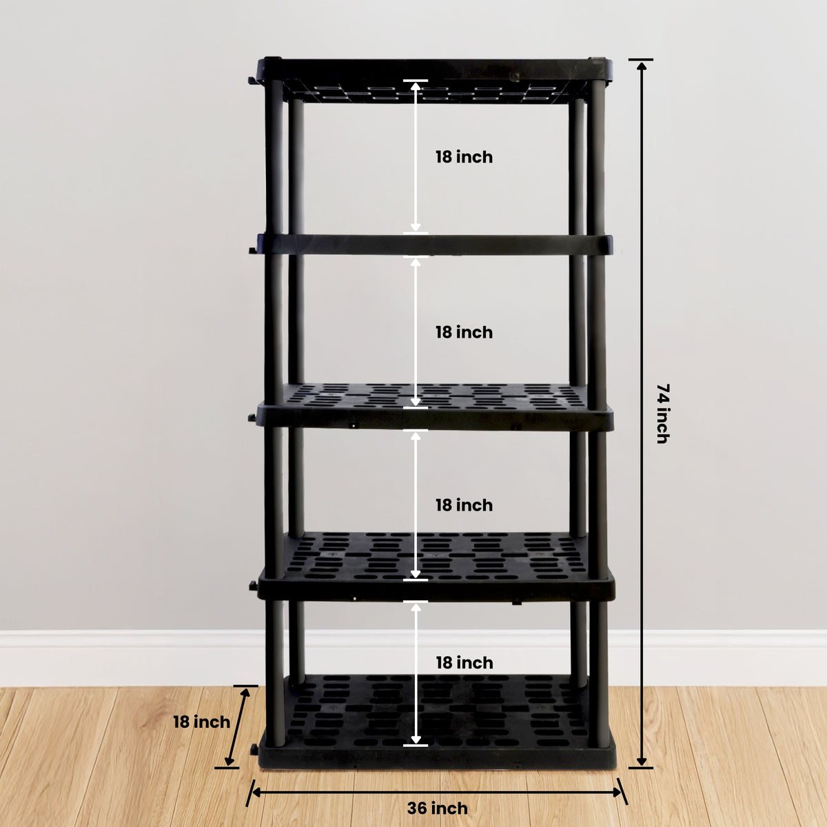 Oskar Large 5-Tier Interlocking Heavy Duty Shelving Unit, 18 X 36 X 74 Inches, Easy Assembly, Black