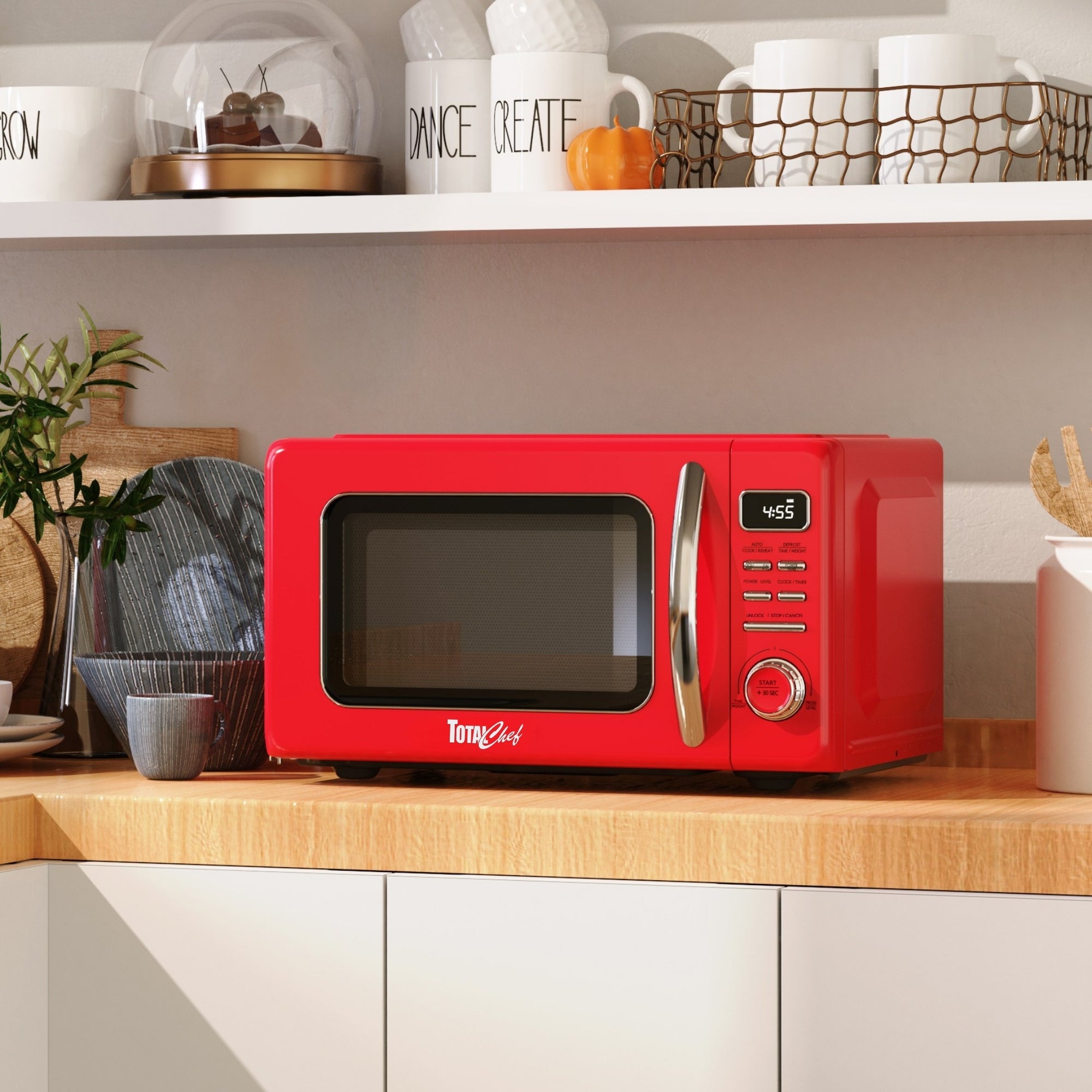 Total Chef Retro Microwave Oven, 0.7 Cu Ft, 8 Pre-Sets, 700W, Red