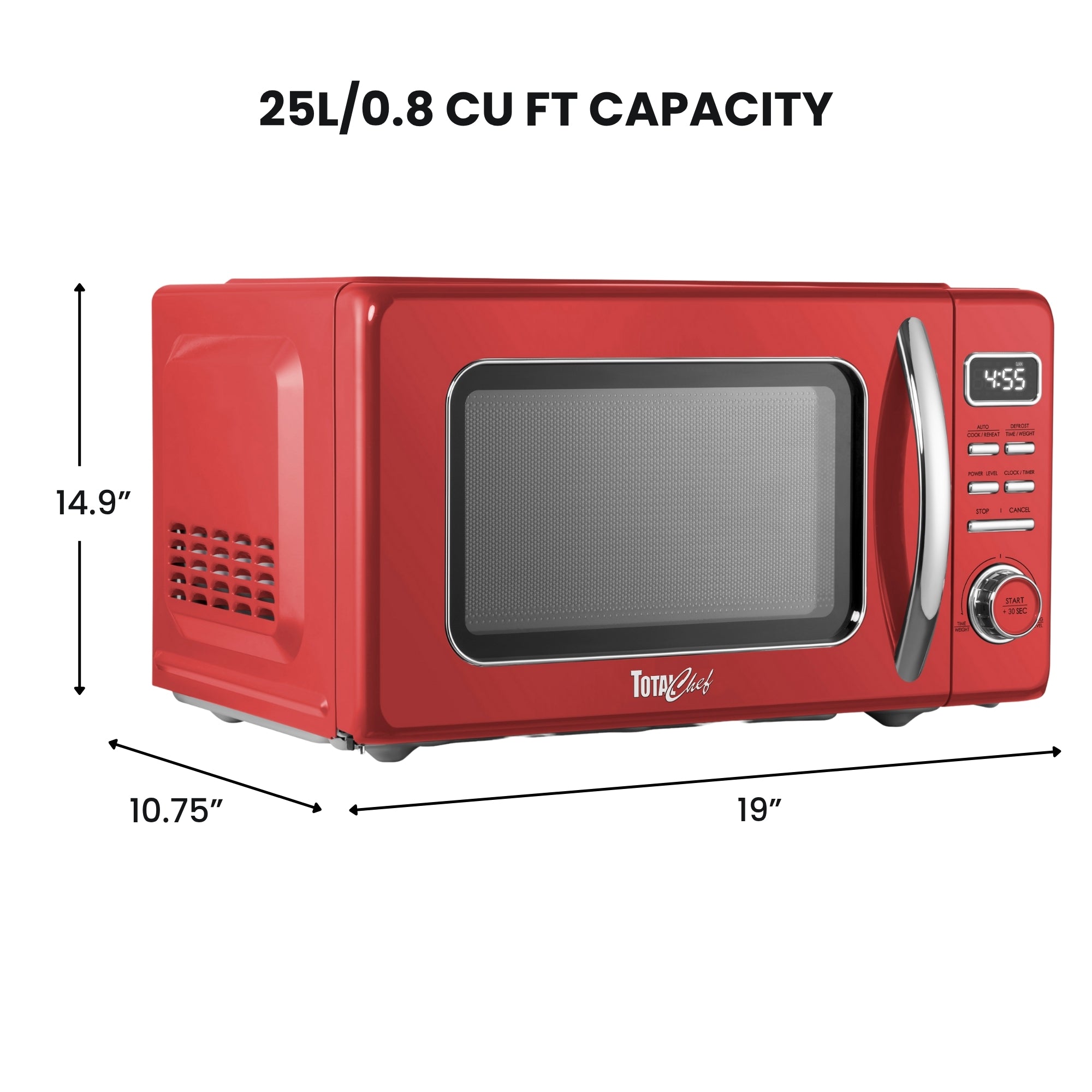 Total Chef Retro Microwave Oven, 0.7 Cu Ft, 8 Pre-Sets, 700W, Red