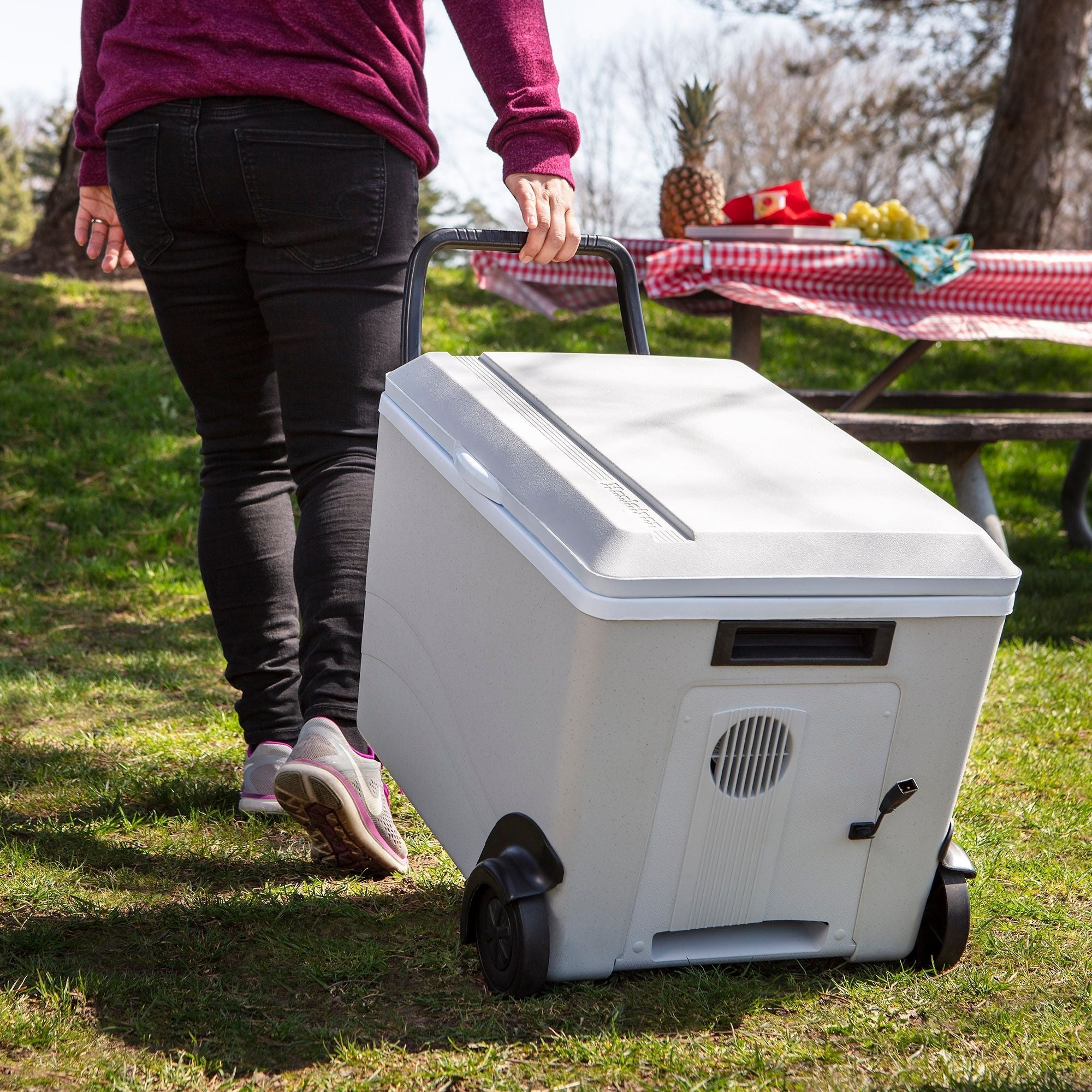 Koolatron 12V Wheeled Electric Cooler/Warmer, 34L (36 qt) Thermoelectric Rolling Car Fridge, Gray