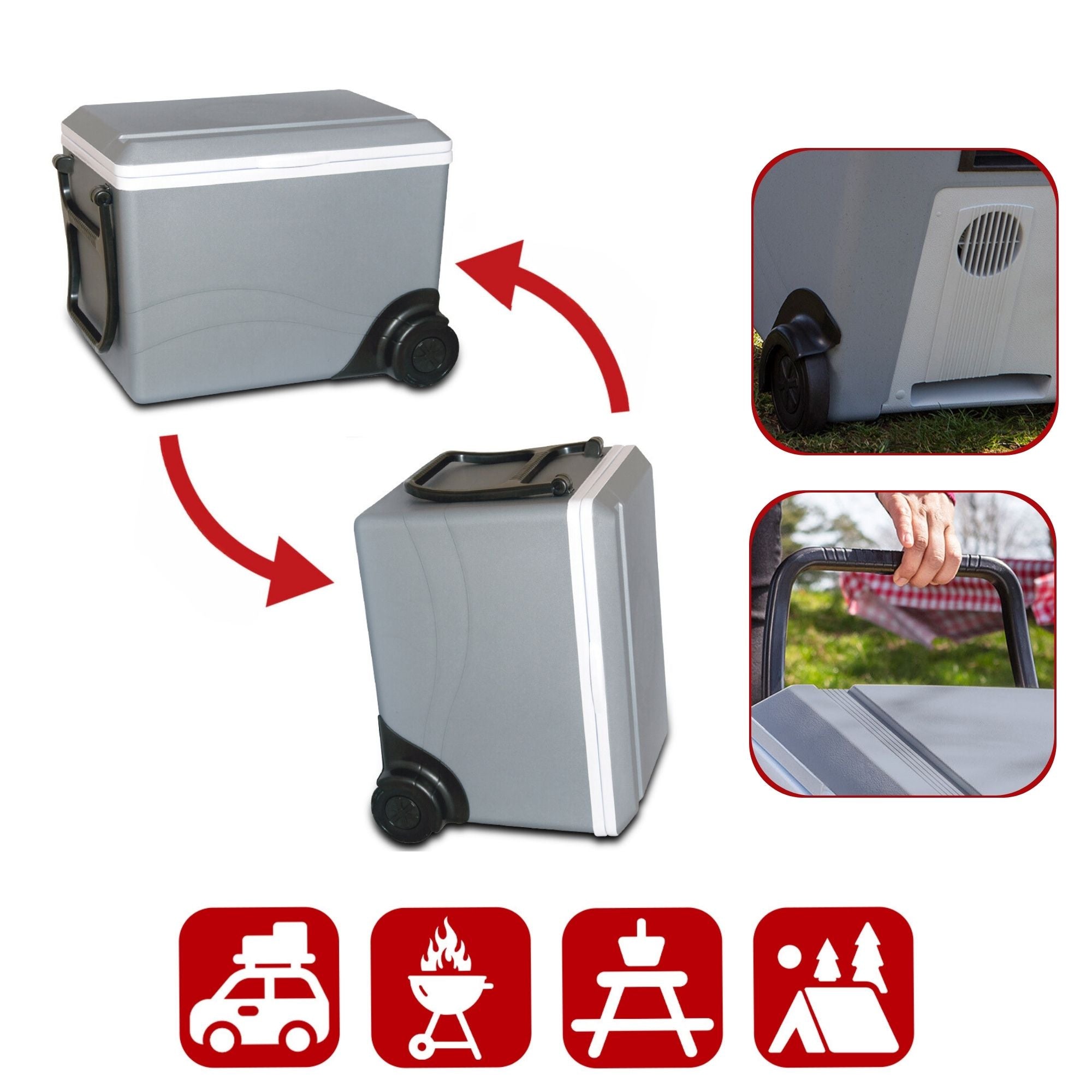 Koolatron 12V Wheeled Electric Cooler/Warmer, 34L (36 qt) Thermoelectric Rolling Car Fridge, Gray