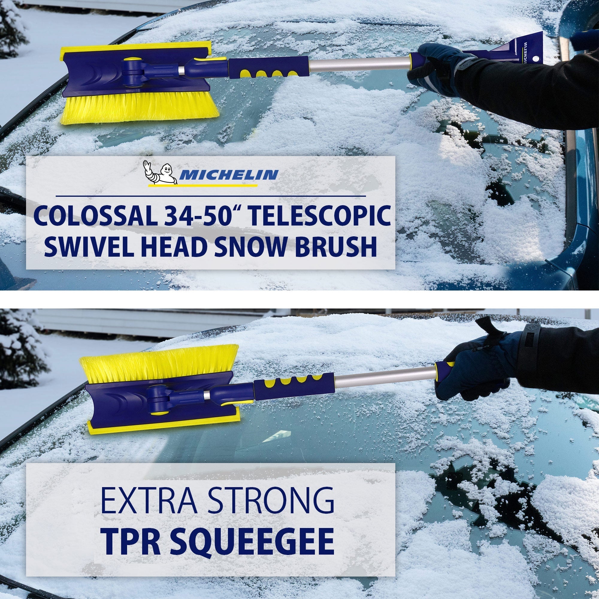 Telescopic Snow Broom For Car & SUV - 33" To 67" Extendable Foam Brush, No-Scratch Snow Removal With Push/Pull Head
