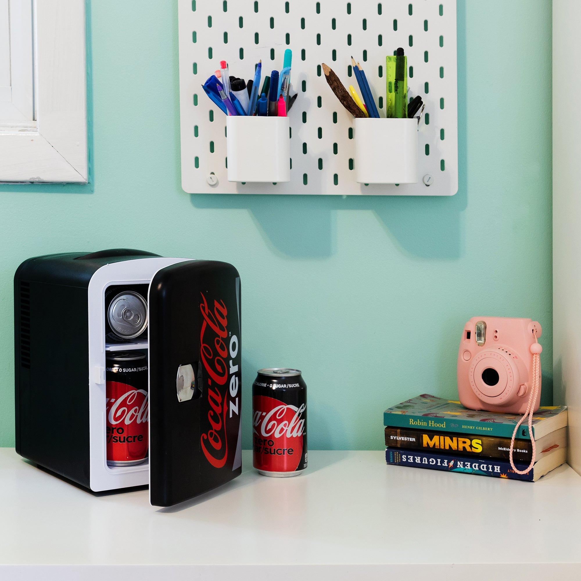 Coca-Cola Coke Zero 4L Cooler/Warmer w/ 12V DC and 110V AC Cords, Can Portable Mini Fridge, Personal Travel Refrigerator for Snacks Lunch Drinks