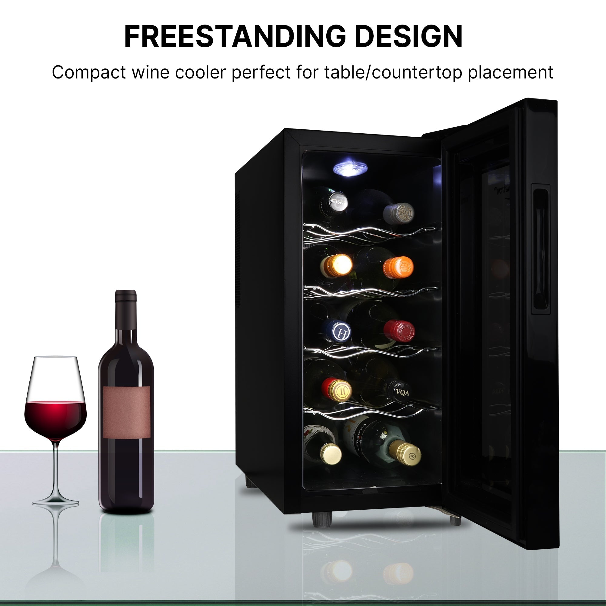 Koolatron 10 Bottle Wine Cooler, Black, Thermoelectric Wine Fridge, Freestanding Wine Cellar, Red, White and Sparkling Wine Storage for