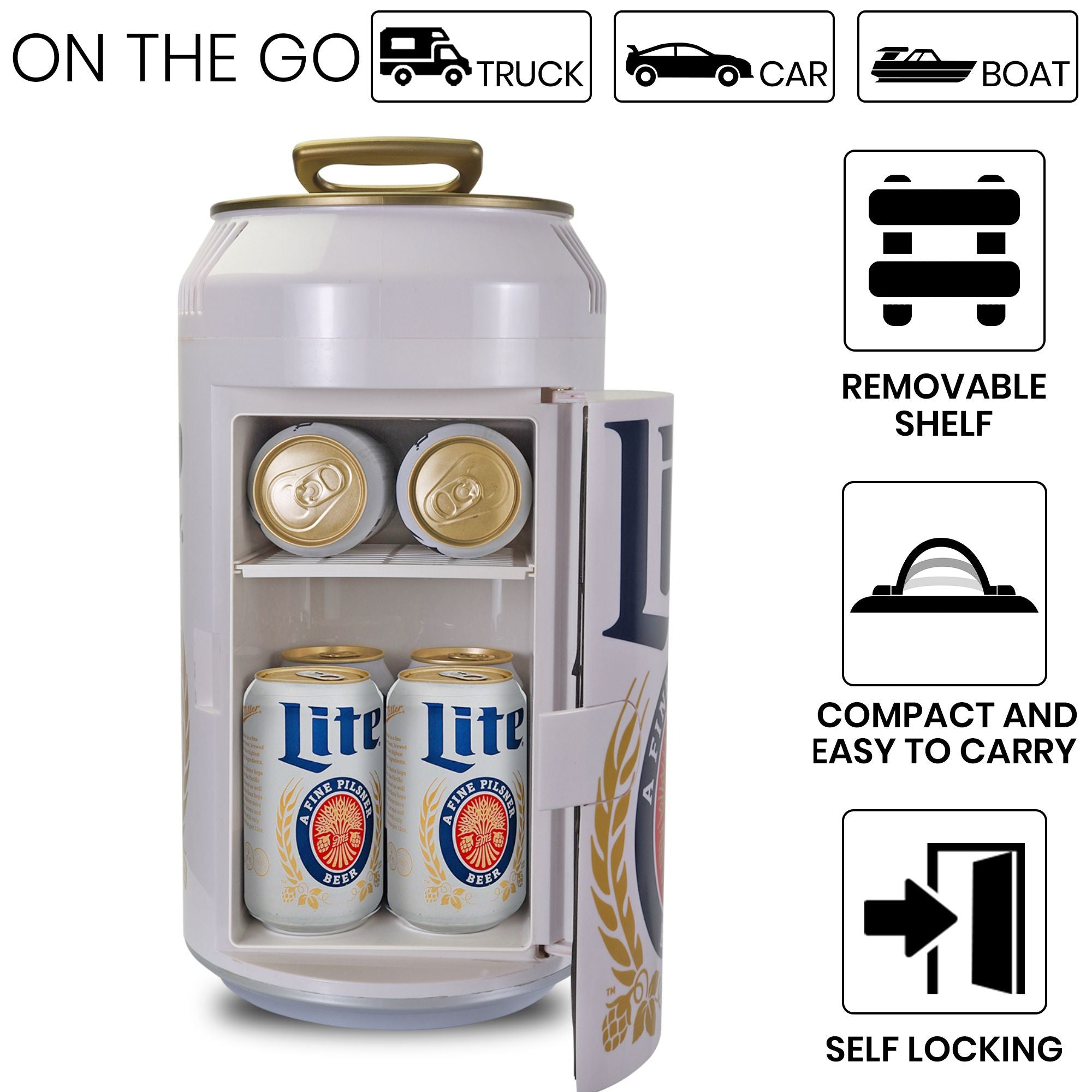 Miller Portable Mini Fridge | 8 Can | Beer Can Shaped
